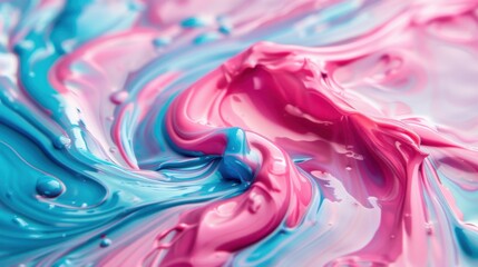 This image captures a complex interplay of vibrant pink and blue fluid swirls, blending together in an energetic dance that evokes a sense of dynamic motion and abstract beauty.