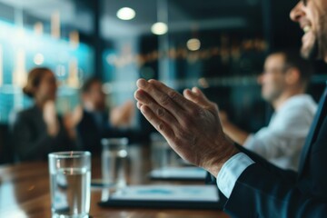 Closeup Hands Clapping Applause in Business Meeting - Success Concept