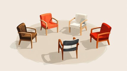 Circular Group of Chairs on Neutral Background, Symbolizing Community and Discussion