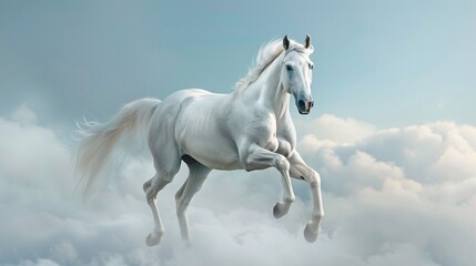 Obraz premium A graceful white horse galloping with mane flowing.