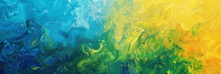 Vivid abstract artwork featuring colliding shades of blue, yellow, and green, ideal for vibrant backgrounds