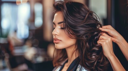 Fototapeta premium Portrait of Woman in Hair Salon, Elegance and Beauty