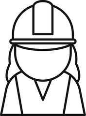 Simple line icon of a female construction worker wearing a hard hat, representing safety and expertise in the construction industry