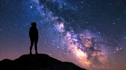 Fototapeta premium Silhouette Under the Milky Way: Human Connection to the Universe