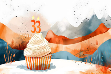 Birthday cupcake with number thirty-three candle