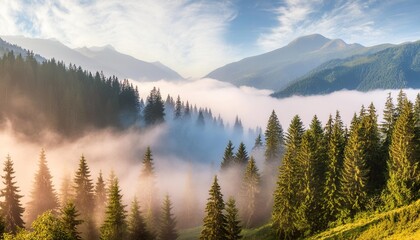 foggy morning in the mountain forest