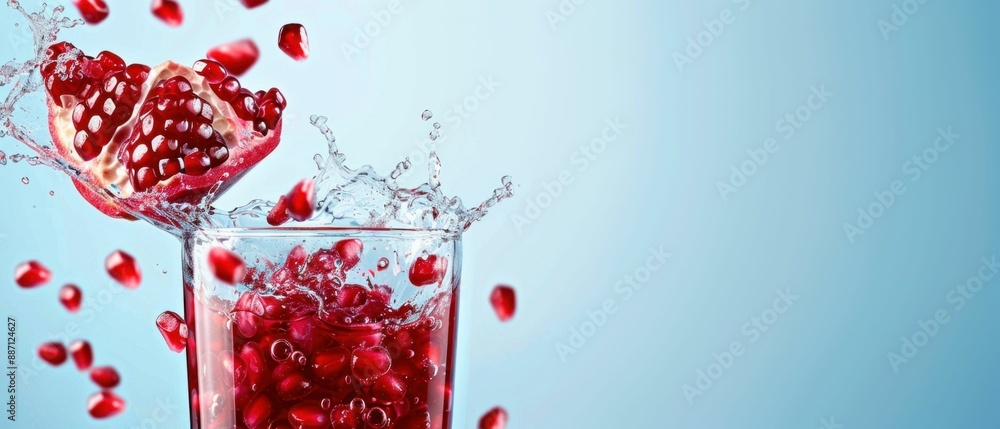 Poster pomegranate splashing in water with seeds in motion. generative ai.