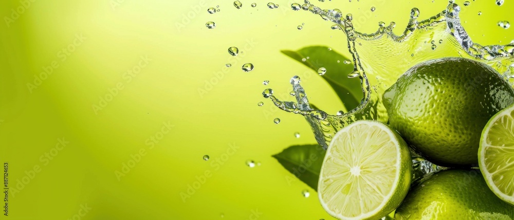 Poster lime splashing in water with refreshing background. generative ai.