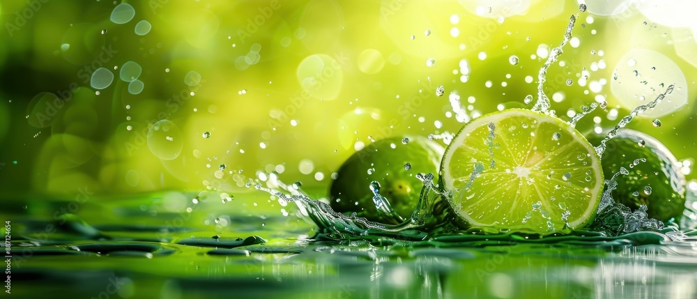 Poster lime splashing in water with refreshing background. generative ai.