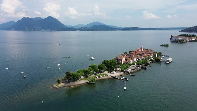 Aerial view of the Borromee islands on Lake Maggiore