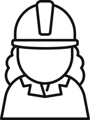 Simple line drawing of a female construction worker wearing a hard hat for safety