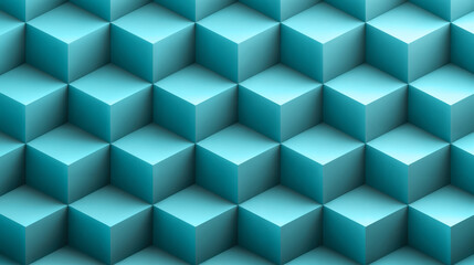 Fototapeta premium Teal blue Blocks Cubes Perspective: Pattern 3D isometric rendered tiles