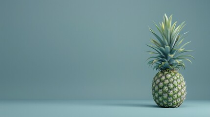 Pineapple displayed on a rustic kitchen table.