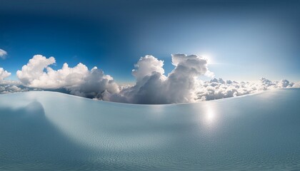 blue fantastic 3d clouds on the floor sky and landscape gentle colors and with bright lights pro photo seamless sky hdri panorama 360 degrees angle view with zenith and clouds for use as sky dome