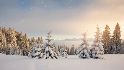 merry christmas and happy new year greeting background with copy space beautiful winter landscape with snow covered trees