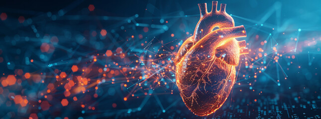 a heart in motion on an electronic background, in the style of undefined anatomy, precisionism influence, data visualization.generative ai