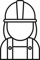 Line drawing of a female construction worker wearing a hard hat and overalls, representing women in construction