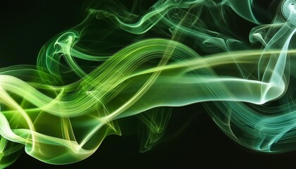 movement of green smoke on black background for art design