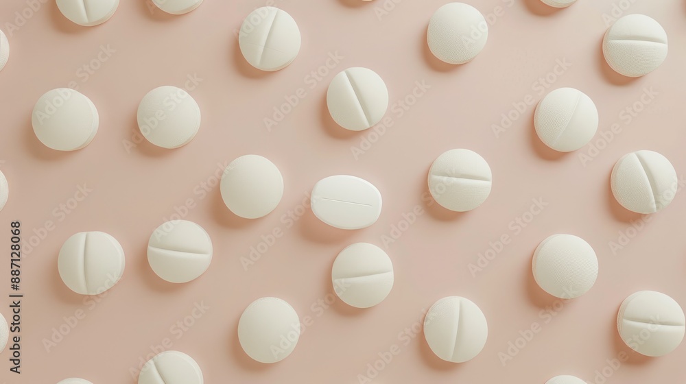 Poster simple medical idea a collection of identical white pills and one distinctive pill on a soft backgro