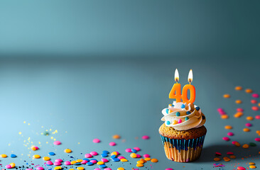 Birthday cupcake with number forty candle