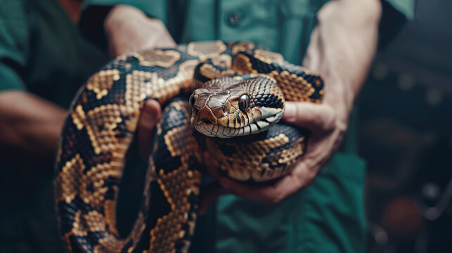 Veterinarian holding a large snake