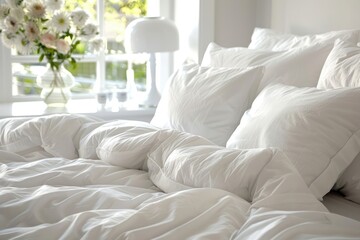 Luxurious Bed with Crisp White Sheets and Pillows