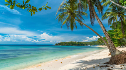 Obraz premium Beautiful tropical beach with palm trees and white sand