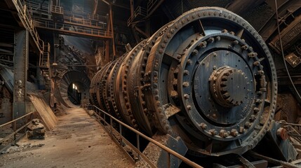 Big ball mill grinds ore in ore dressing treatment plant