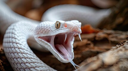 Fototapeta premium a white viper opens its mouth
