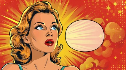 An alarmed woman with a thought bubble in a cartoon style