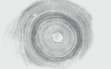 Gray and white Tree rings end grain print stamp illustration. Plain leaf sketched art background.