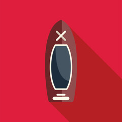 Surfboard with long shadow casting on pink background, perfect for summer and vacation projects