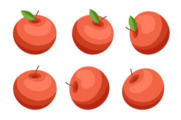 Isometric red apples isolated on white background. Apples juicy fruits. Rich in fibre and antioxidants, they offer a sweet, refreshing taste and are versatile for eating raw, cooking, or juicing