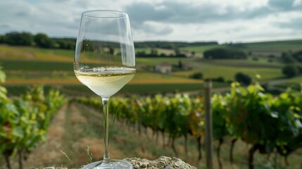 White Wine from Sancerre Chavignol Vineyards: Flint Soil Near Sancerre Village, France
