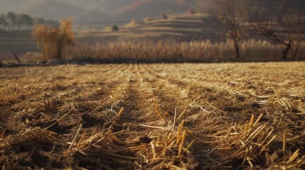 Abandoned rice stubble post harvest