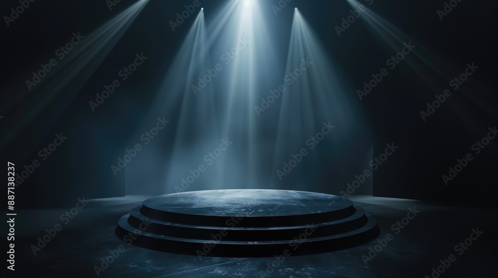 Poster abstract dark stage with light beams podium for product display and design