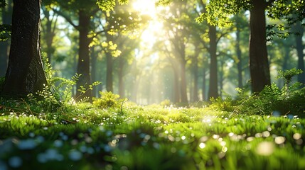 Naklejka premium Sunlight Filtering Through Forest Canopy