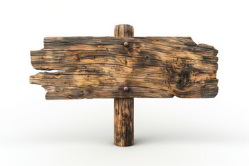 Rustic Wooden Signpost on White Background