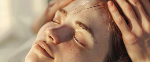 Obraz premium A Caucasian Couple Enjoying A Relaxing Anti-Stress Head Massage, Feeling Calm And Quiescent