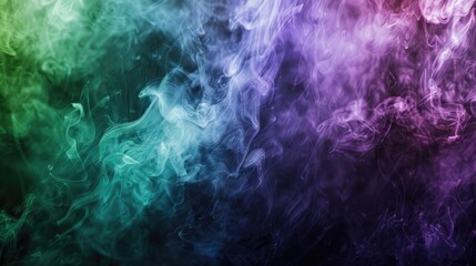 Obraz premium Smoke in shades of purple green and blue blend against dark setting