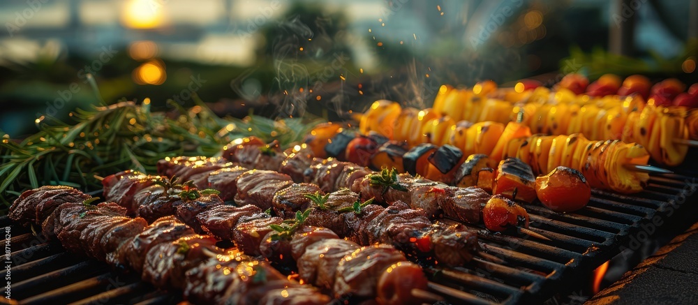 Canvas Prints Grilled Skewers with Meat and Vegetables