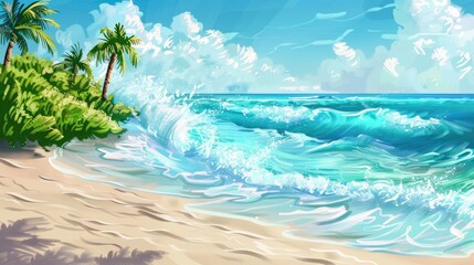 Fototapeta premium Tropical beach with gentle waves and sea