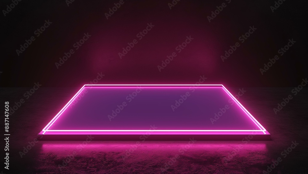 Poster a vibrant 3d render of an abstract neon background featuring glowing squares in a dimly lit room. th