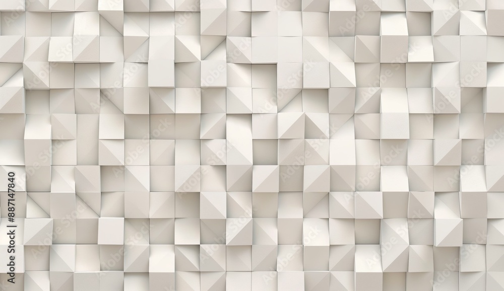 Poster close-up view of white and beige abstract geometric pattern with 3d cubic shapes.
