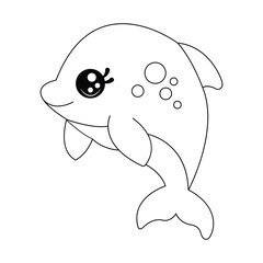 Cartoon Baby Dolphin Line Art For Kids Coloring Page.