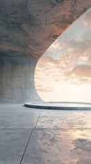 3d render of abstract modern architecture with empty concrete floor and curve wall, car presentation background 