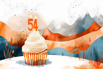 Birthday cupcake with number fifty-four candle