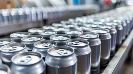 Obraz premium A row of canned beverages on a conveyor belt