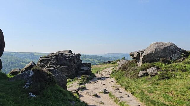 Curbar Edge, Baslow Edge, Froggatt Edge, Derbyshire, Peak District National Park, UK, Panorama
