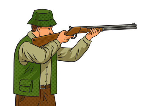 recommend clip art: hunter aims gun pinup pop art retro PNG illustration. Comic book style imitation.